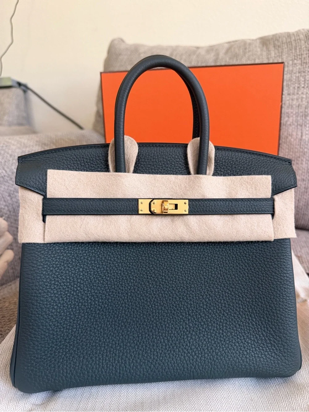 NEW w/ Receipt  HERMÈS Vert Fonce GHW Birkin 25 Togo Retourne , Stamp G-2026